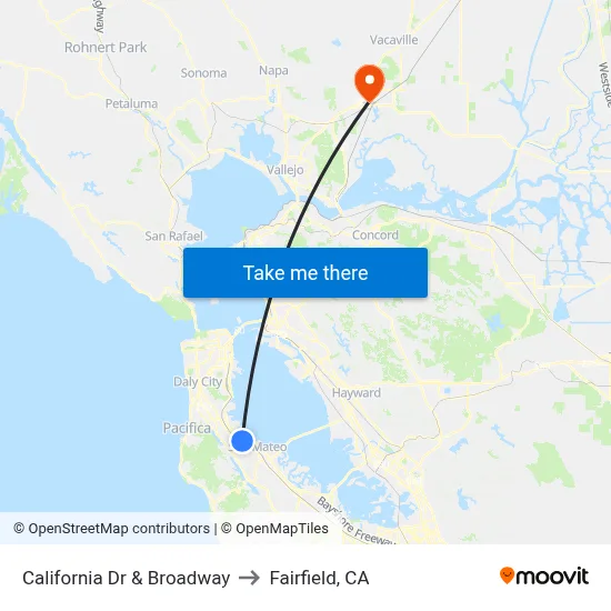 California Dr & Broadway to Fairfield, CA map