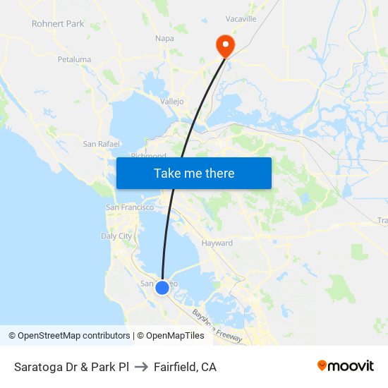 Saratoga Dr & Park Pl to Fairfield, CA map