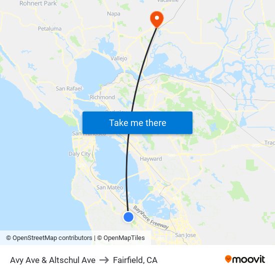 Avy Ave & Altschul Ave to Fairfield, CA map