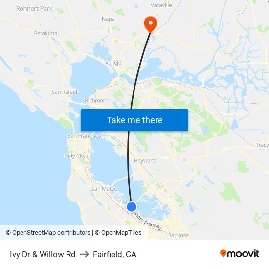 Ivy Dr & Willow Rd to Fairfield, CA map