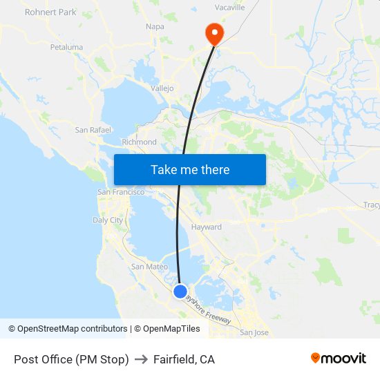 Post Office (PM Stop) to Fairfield, CA map