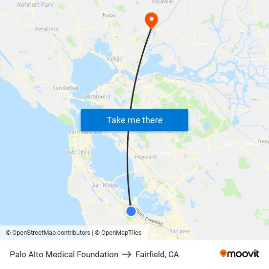 Palo Alto Medical Foundation to Fairfield, CA map