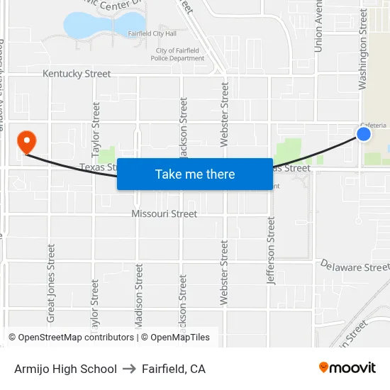Armijo High School to Fairfield, CA map