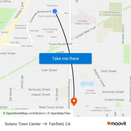 Solano Town Center to Fairfield, CA map