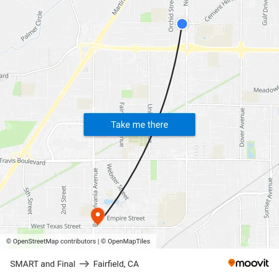 SMART and Final to Fairfield, CA map