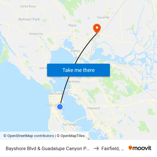 Bayshore Blvd & Guadalupe Canyon Pkwy to Fairfield, CA map