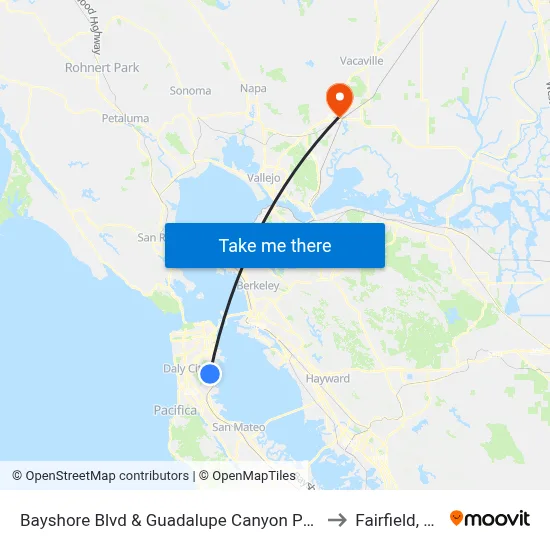 Bayshore Blvd & Guadalupe Canyon Pkwy to Fairfield, CA map