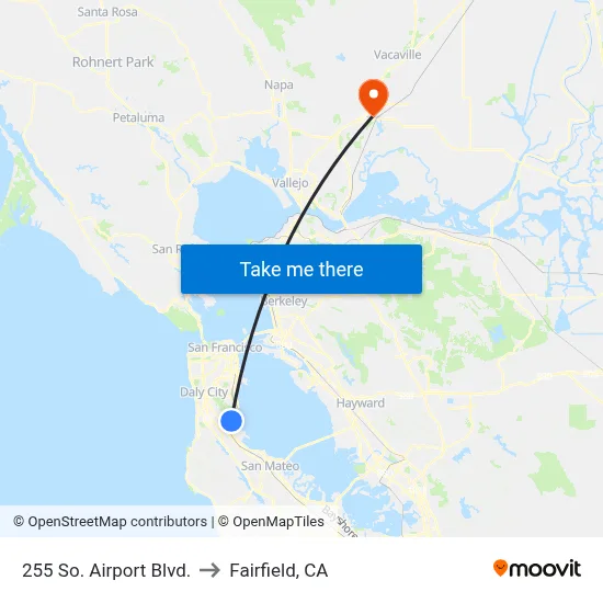 255 So. Airport Blvd. to Fairfield, CA map