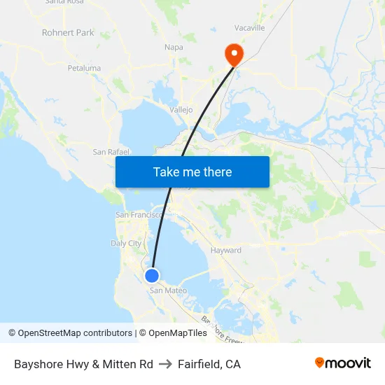 Bayshore Hwy & Mitten Rd to Fairfield, CA map