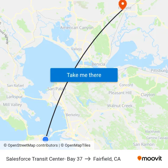 Salesforce Transit Center- Bay 37 to Fairfield, CA map