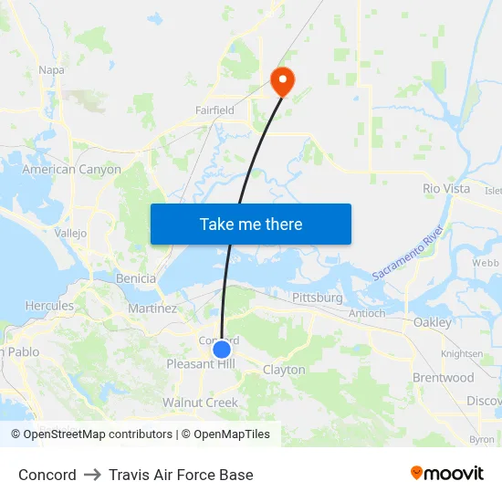 Concord to Travis Air Force Base map
