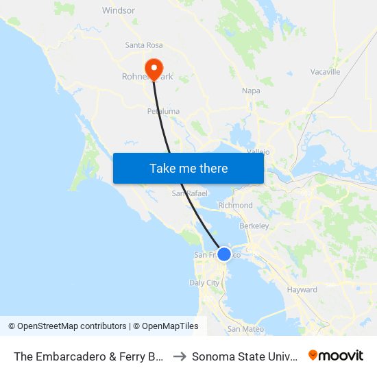 The Embarcadero & Ferry Building to Sonoma State University map