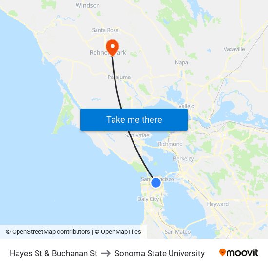 Hayes St & Buchanan St to Sonoma State University map