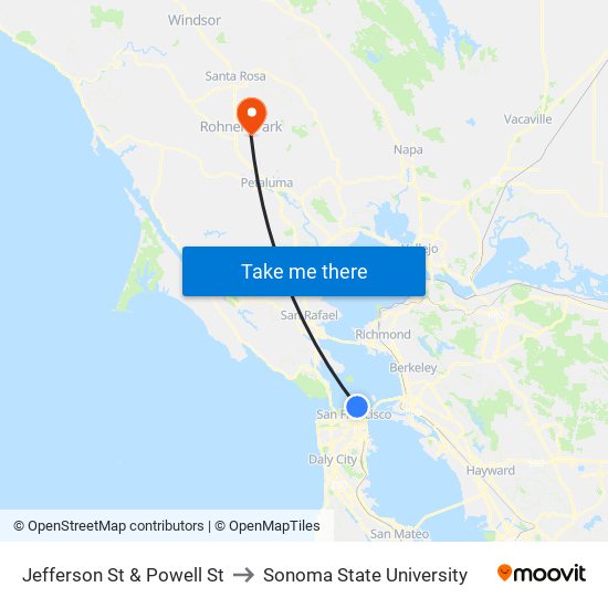 Jefferson St & Powell St to Sonoma State University map