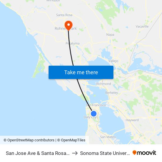 San Jose Ave & Santa Rosa Ave to Sonoma State University map