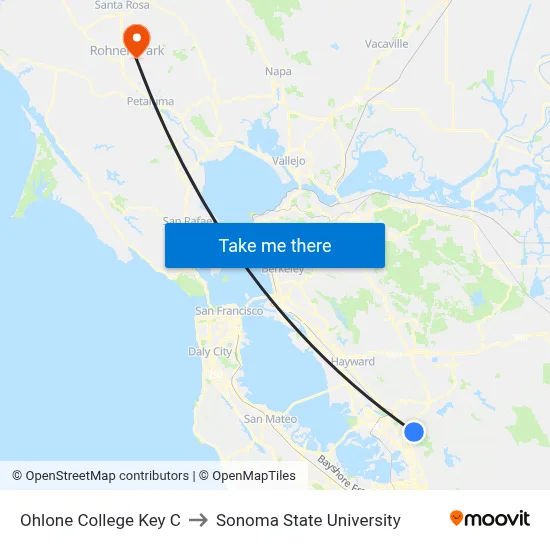 Ohlone College Key C to Sonoma State University map