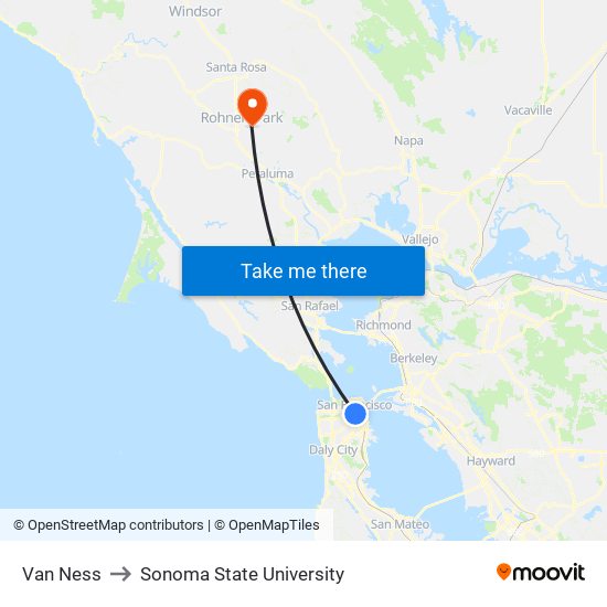 Van Ness to Sonoma State University map