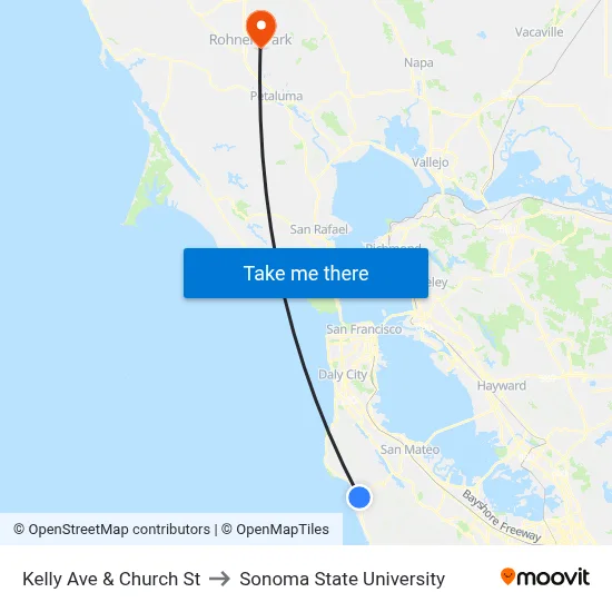 Kelly Ave & Church St to Sonoma State University map