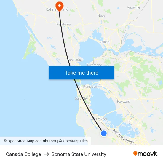 Canada College to Sonoma State University map