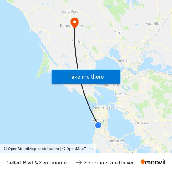 Gellert Blvd & Serramonte Blvd to Sonoma State University map