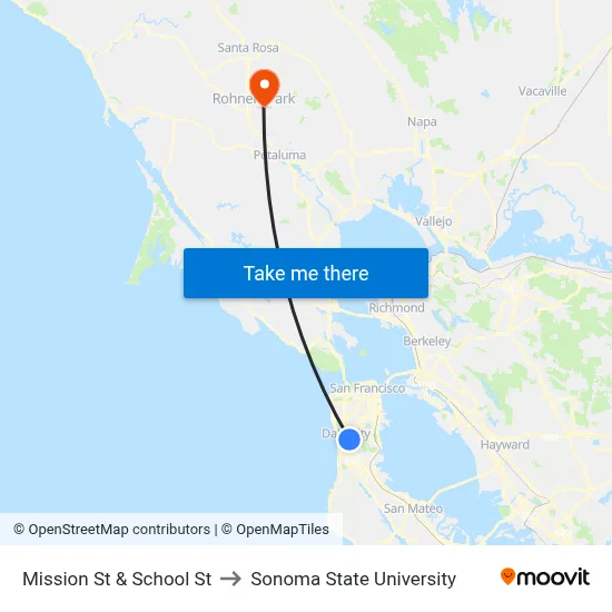 Mission St & School St to Sonoma State University map