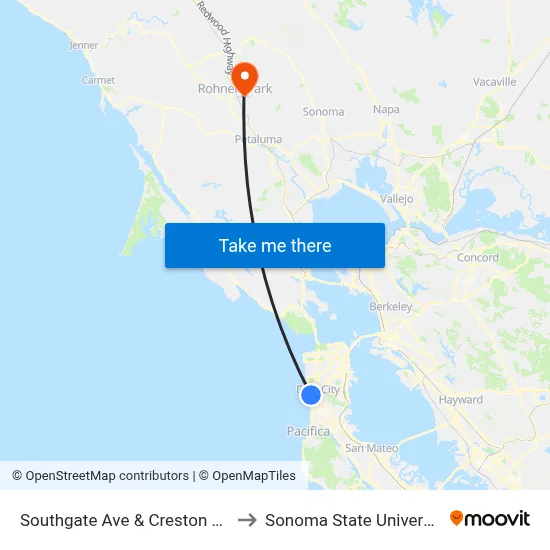 Southgate Ave & Creston Ave to Sonoma State University map