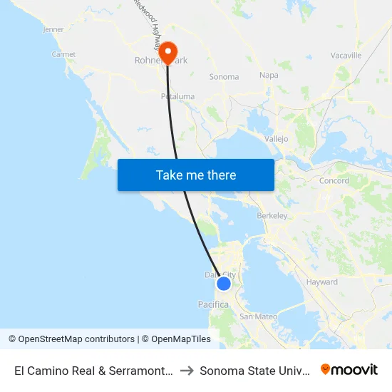 El Camino Real & Serramonte Blvd to Sonoma State University map
