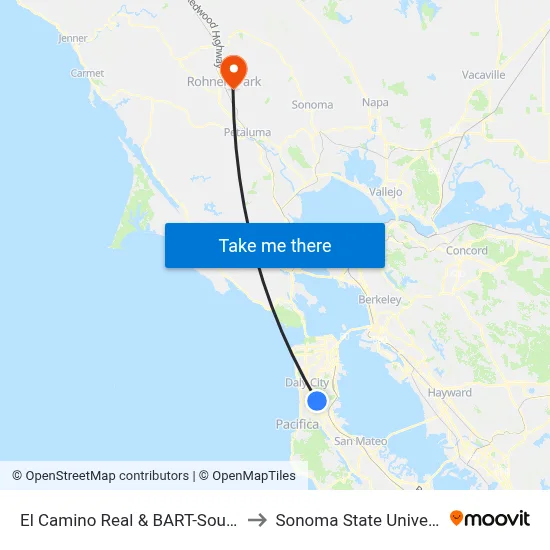 El Camino Real & BART-South SF to Sonoma State University map