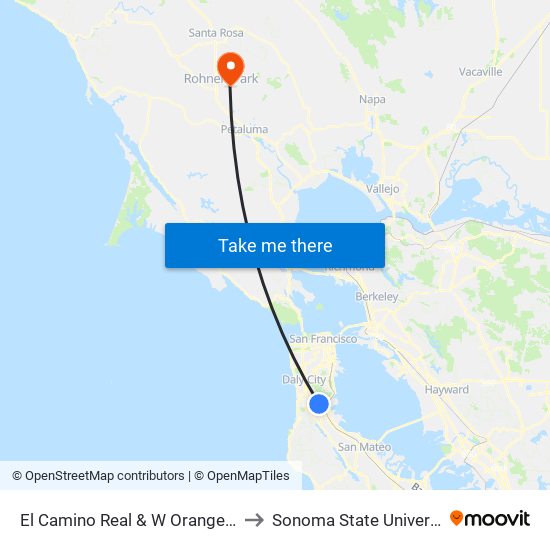 El Camino Real & W Orange Ave to Sonoma State University map