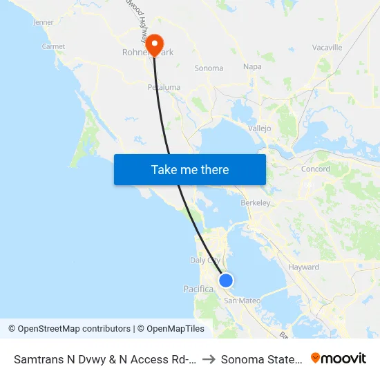 Samtrans N Dvwy & N Access Rd-Safe Harbor Shelter to Sonoma State University map
