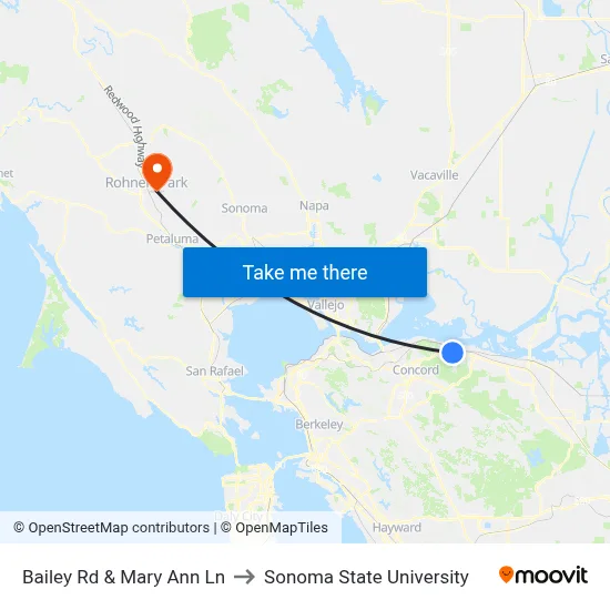 Bailey Rd & Mary Ann Ln to Sonoma State University map