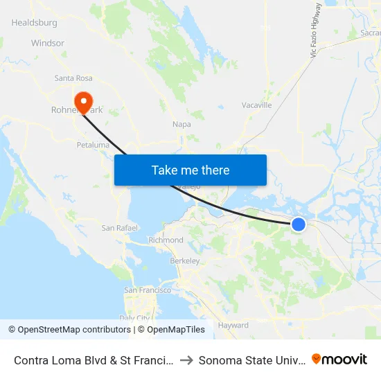 Contra Loma Blvd & St Francis Dr NB to Sonoma State University map