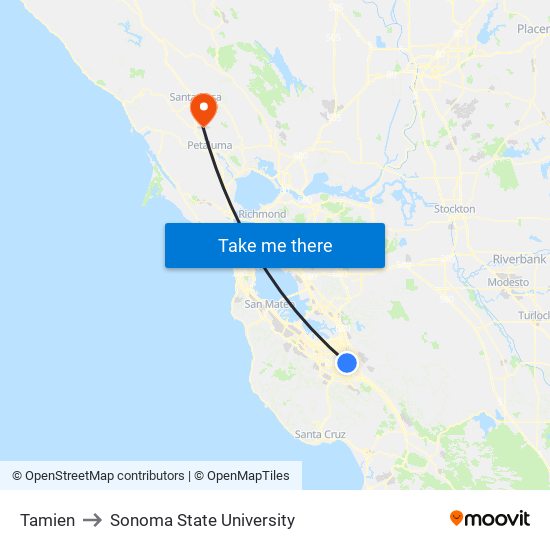 Tamien to Sonoma State University map