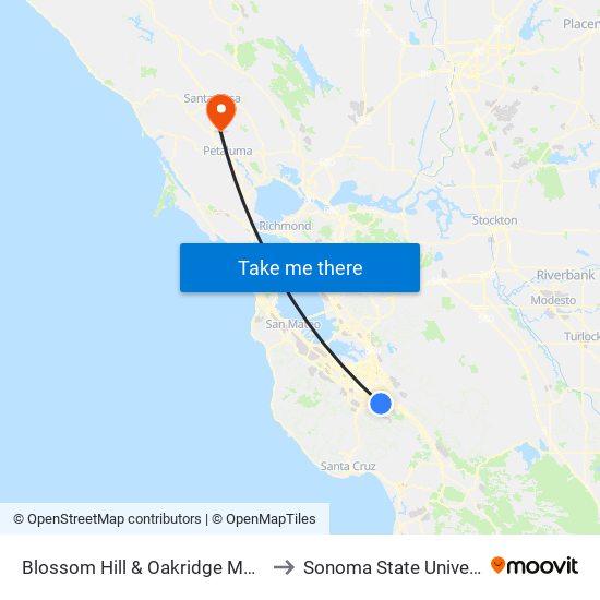 Blossom Hill & Oakridge Mall (W) to Sonoma State University map