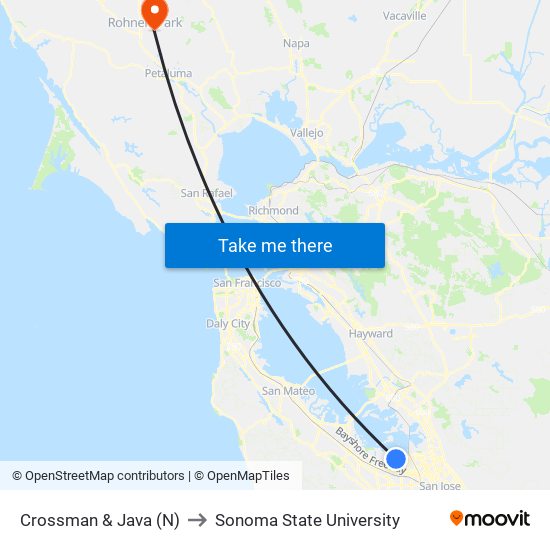 Crossman & Java (N) to Sonoma State University map