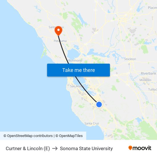 Curtner & Lincoln (E) to Sonoma State University map