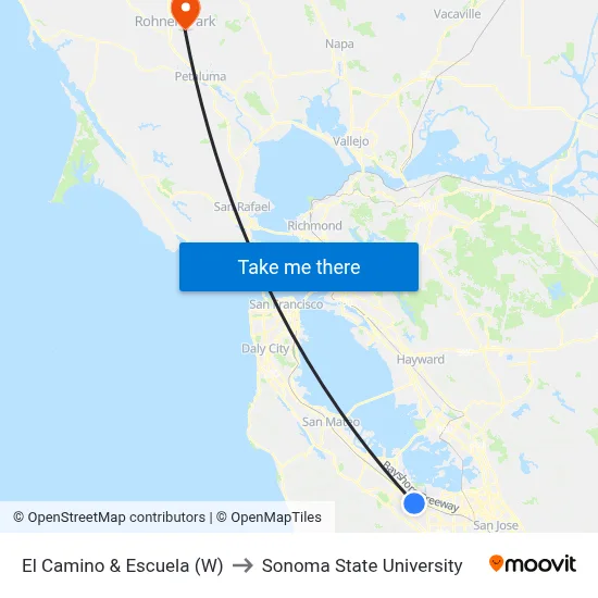 El Camino & Escuela (W) to Sonoma State University map