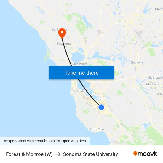 Forest & Monroe (W) to Sonoma State University map