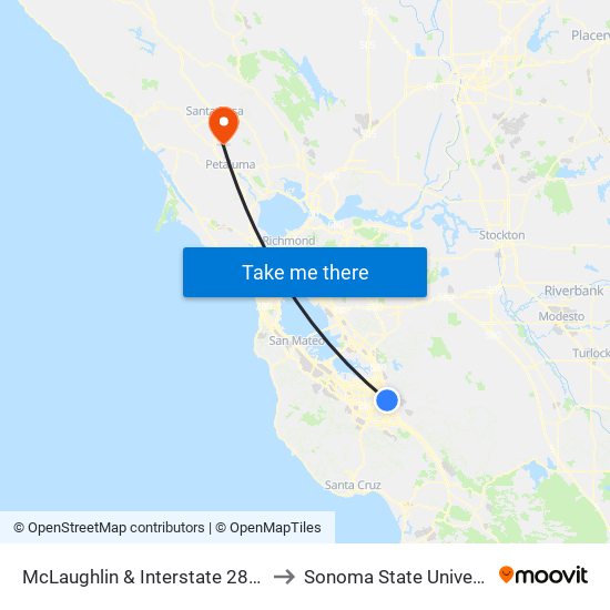 McLaughlin & Interstate 280 (N) to Sonoma State University map