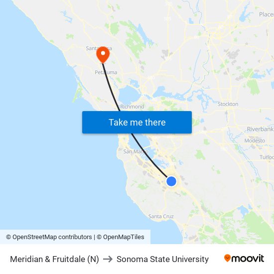 Meridian & Fruitdale (N) to Sonoma State University map