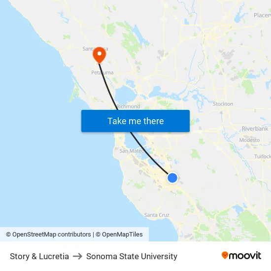 Story & Lucretia (E) to Sonoma State University map