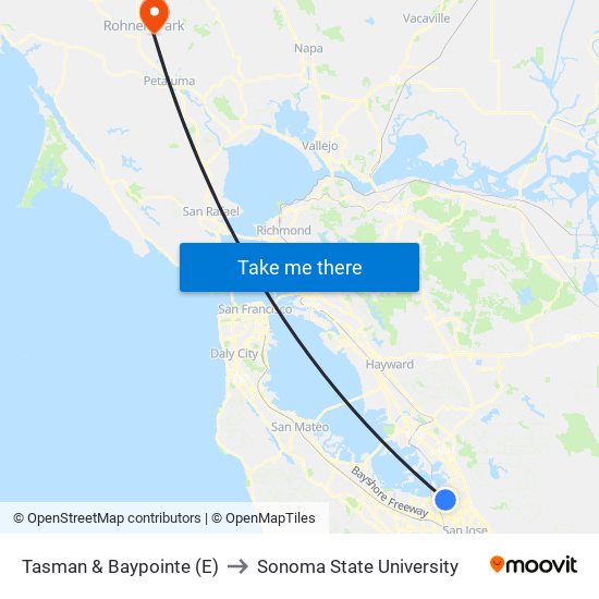 Tasman & Baypointe (E) to Sonoma State University map