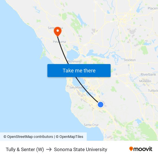 Tully & Senter (W) to Sonoma State University map