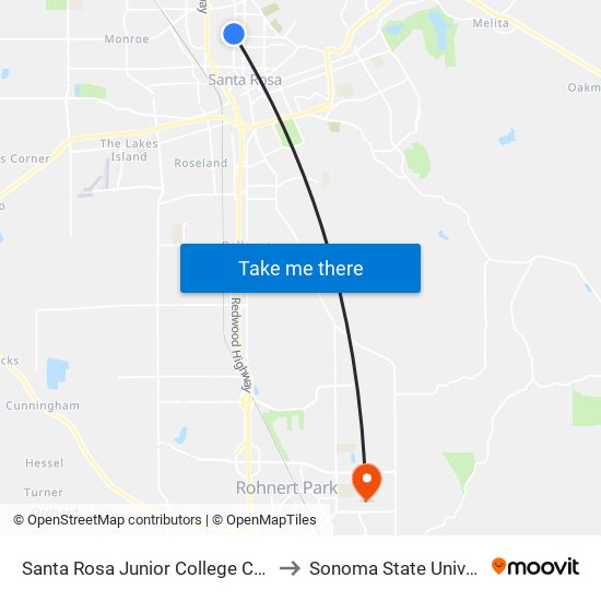 Santa Rosa Junior College Campus to Sonoma State University map