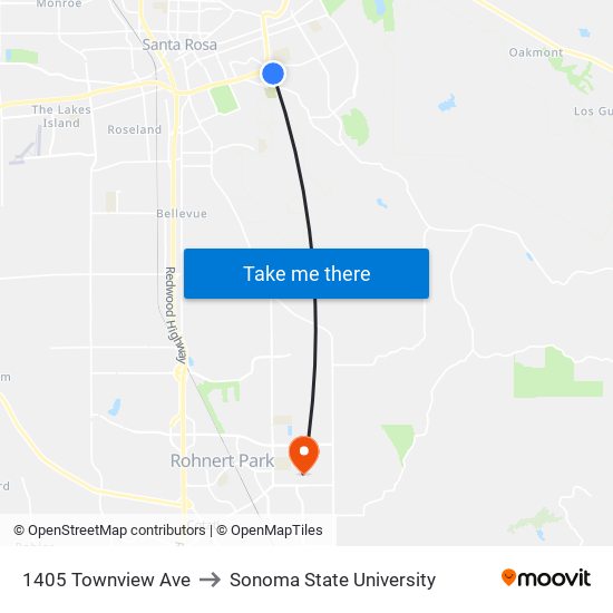 1405 Townview Ave to Sonoma State University map