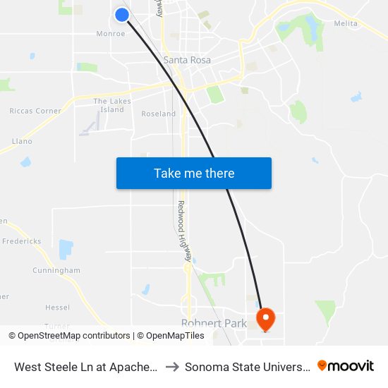 West Steele Ln at Apache St to Sonoma State University map