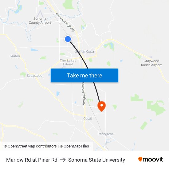 Marlow Rd at Piner Rd to Sonoma State University map