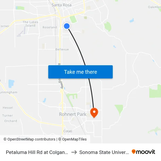 Petaluma Hill Rd at Colgan Ave to Sonoma State University map