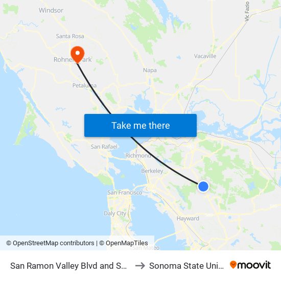 San Ramon Valley Blvd and Sonora Ave to Sonoma State University map