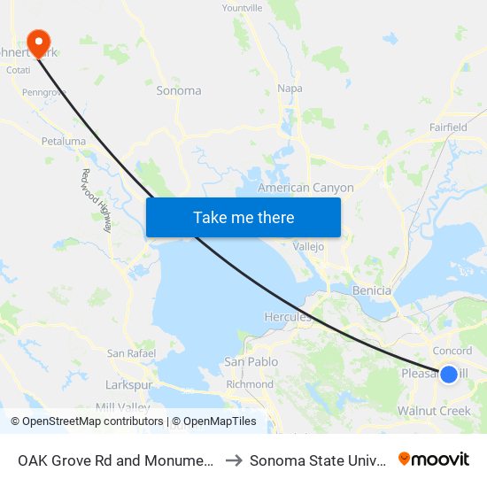 OAK Grove Rd and Monument Blvd to Sonoma State University map